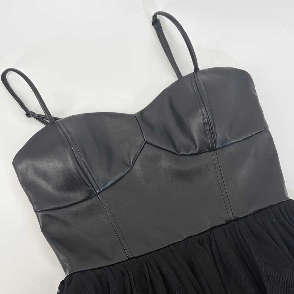 Speechless Womens Black Faux Leather Tulle Mini Dress Size 5 Bustier Fit & Flare